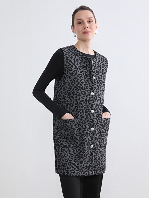 LCW Grace Bisiklet Yaka Leopar Desenli Kadın Yelek - S6JP60Z8-MHS