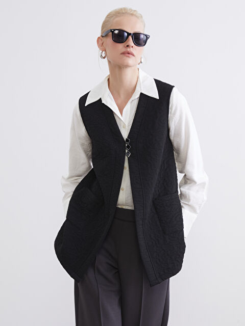 LCW Grace V Yaka Kendinden Desenli Kadın Yelek - S6JP61Z8-CVL