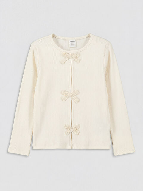 LCW Kids Bisiklet Yaka Fiyonk Detaylı Kız Çocuk Tişört