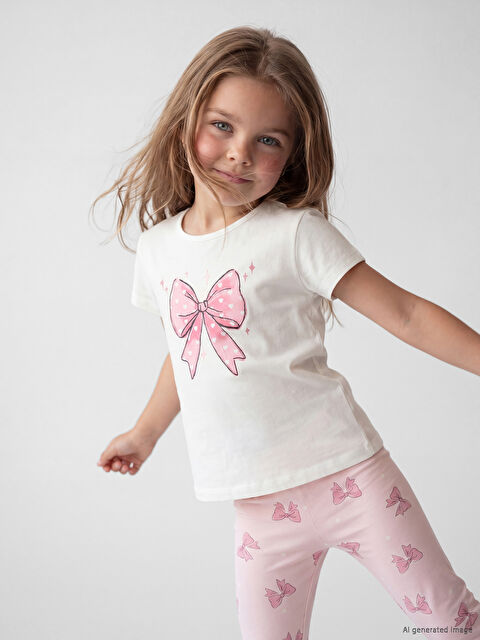 LCW Kids Bisiklet Yaka Baskılı Kız Çocuk Tişört