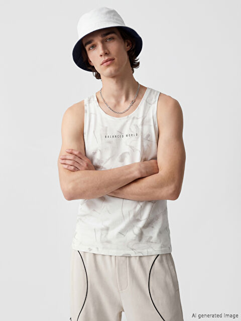 XSIDE Bisiklet Yaka Baskılı Erkek Kolsuz Tişört