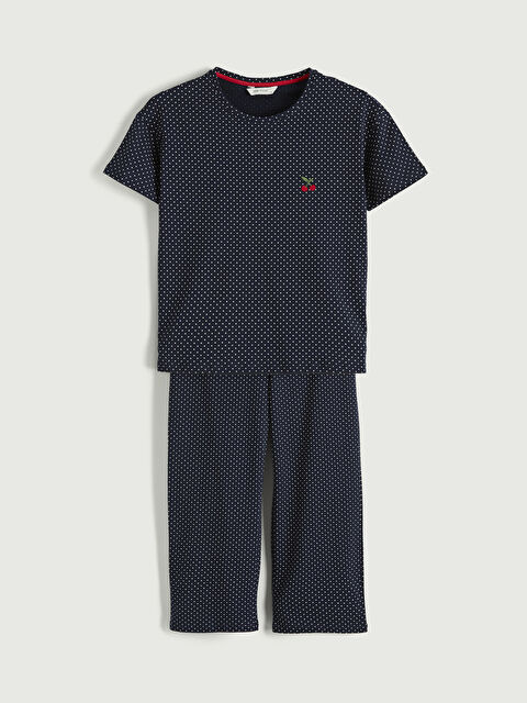 LCW Young Bisiklet Yaka Kiraz Nakışlı Kadın Pijama Takım - S6JQ08Z8-LSJ