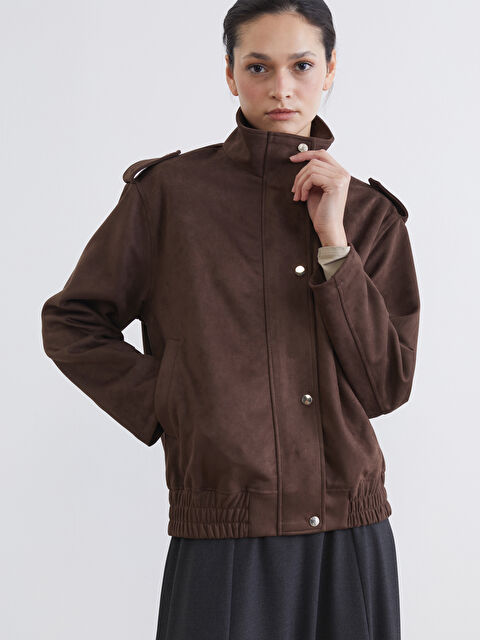 LCW Modest Dik Yaka Oversize Kadın Süet Görünümlü Ceket - S6JQ70Z8-937