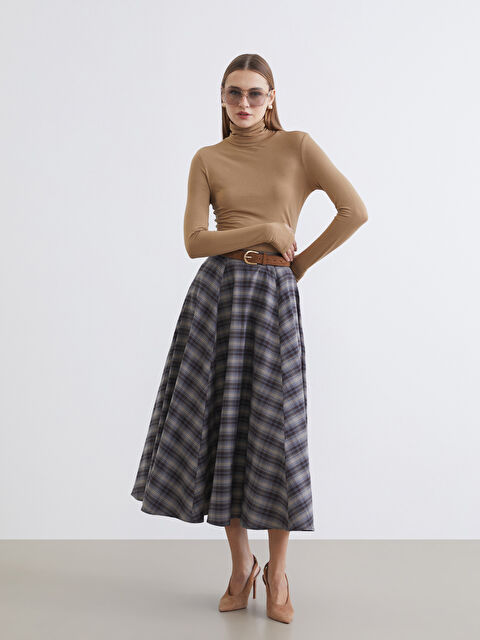 LCWAIKIKI Classic Beli Fermuarlı Ekose Kloş Etek - S6JQ85Z8-LLL