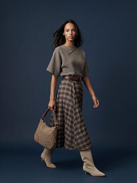 LCWAIKIKI Classic Beli Fermuarlı Ekose Kloş Etek - S6JQ85Z8-LLL