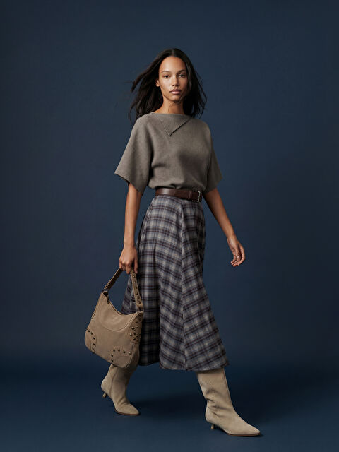 LCWAIKIKI Classic Beli Fermuarlı Ekose Kloş Etek - S6JQ85Z8-LLL