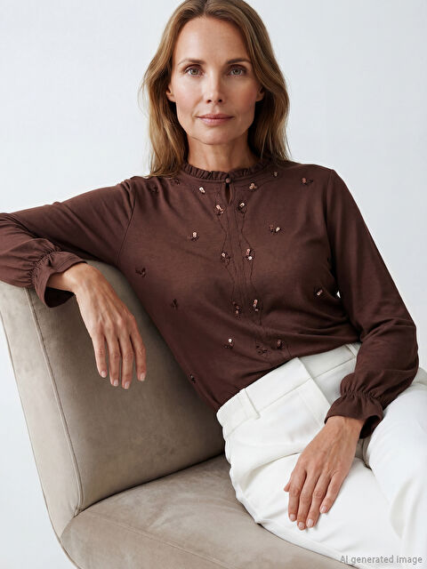 LCW Grace Fırfırlı Hakim Yaka Pul Payetli Bluz - S6JQ98Z8-HMZ