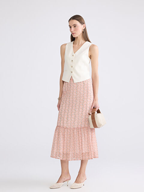 LCW ECO Beli Lastikli Çiçekli Katkat Şifon Etek - S6JR40Z8-LT4