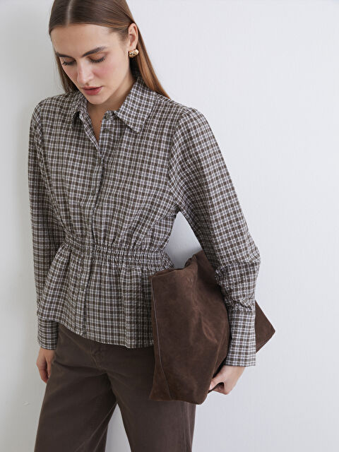 LCWAIKIKI Classic Beli Büzgülü Ekose Kadın Gömlek - S6JR66Z8-LME