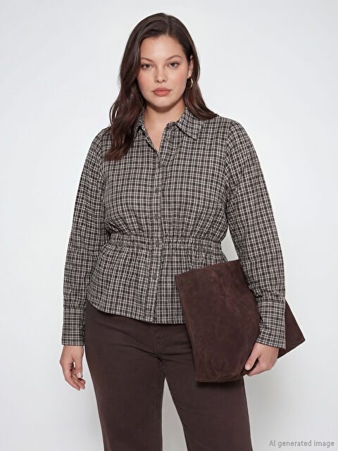 LCW STUDIO Women's Cinched-Waist Plaid Shirt - S6JR66Z8-LME