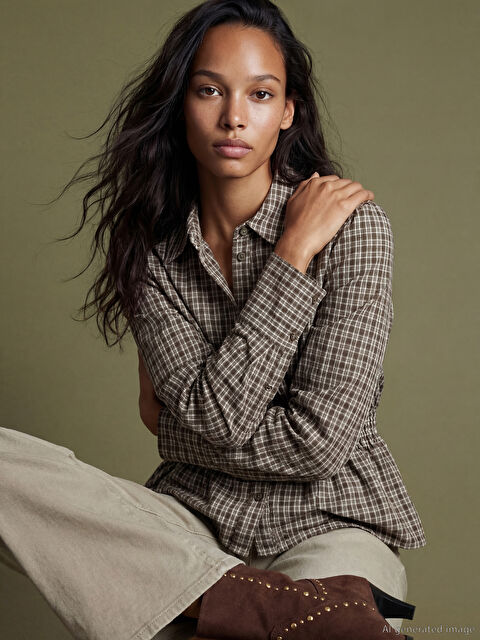 LCWAIKIKI Classic Beli Büzgülü Ekose Kadın Gömlek - S6JR66Z8-LME