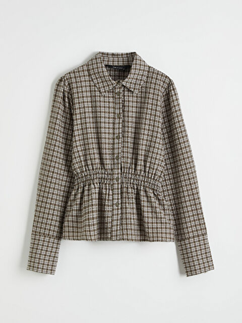 LCWAIKIKI Classic Beli Büzgülü Ekose Kadın Gömlek - S6JR66Z8-LME