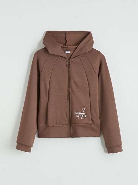 LCW Kids Kapüşonlu Baskılı Kız Çocuk Fermuarlı Sweatshirt - S6JR91Z4-RJ0