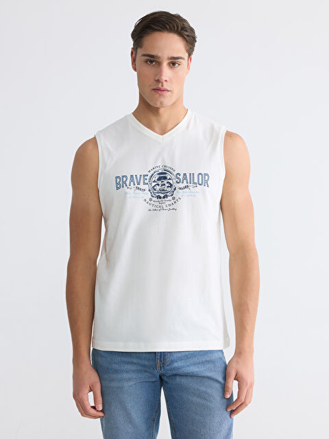 LCWAIKIKI Classic V Yaka Baskılı Penye Erkek Kolsuz Tişört