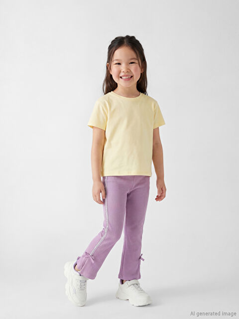 LCW Kids Paçası Fiyonklu Yan Şeritli Kız Çocuk Fitilli Tayt - S6JR95Z1-GBD