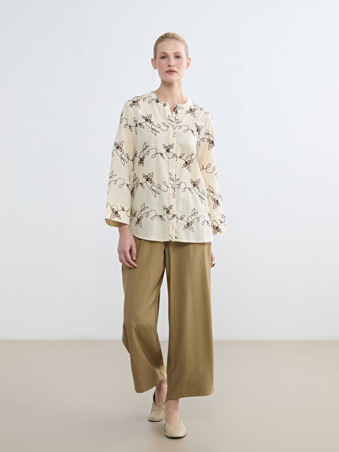 LCW Grace Beli Lastikli Dokulu Kadın Pileli Pantolon - S6JS17Z8-J2K