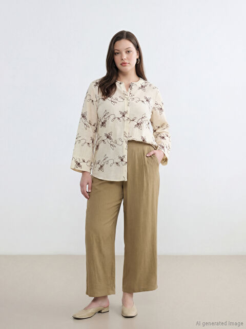 LCW Grace Beli Lastikli Dokulu Kadın Pileli Pantolon - S6JS17Z8-J2K