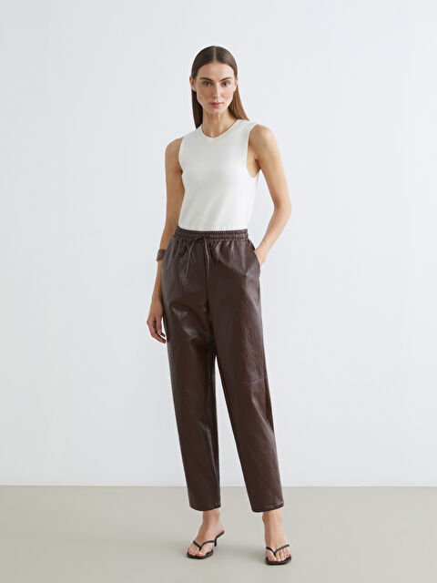 LCWAIKIKI Classic Elastic Waist Women's Faux Leather Trousers - S6JS35Z8-2FH