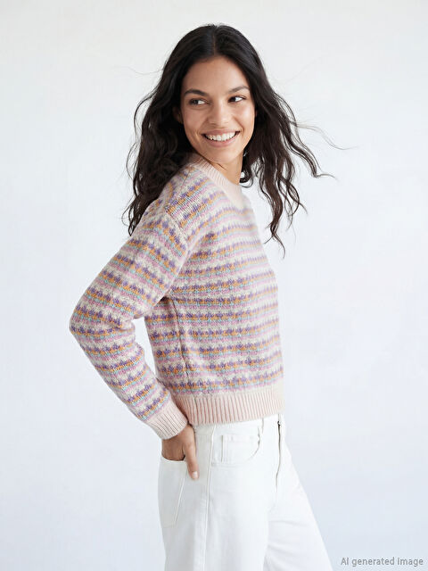 XSIDE كنزة صوفية منقوشة للسيدات برقبة مرتفعة - S6JS48Z8-QT2