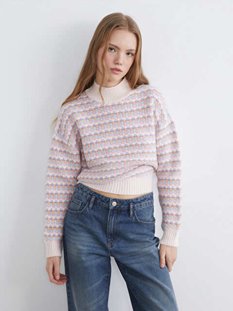 XSIDE Yarım Balıkçı Yaka Desenli Kadın Triko Kazak - S6JS49Z8-QT2