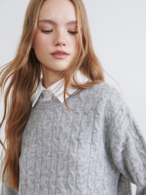 XSIDE Gömlek Yaka Kendinden Desenli Kadın Triko Kazak - S6JS50Z8-D2X