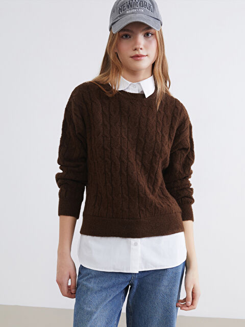 XSIDE Gömlek Yaka Kendinden Desenli Kadın Triko Kazak - S6JS50Z8-ZB0