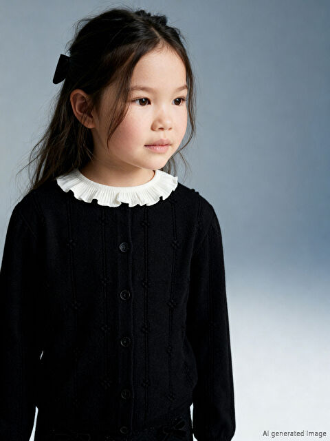 LCW Kids Bisiklet Yaka Ajurlu Kız Çocuk Triko Hırka	 - S6JS79Z1-CVL