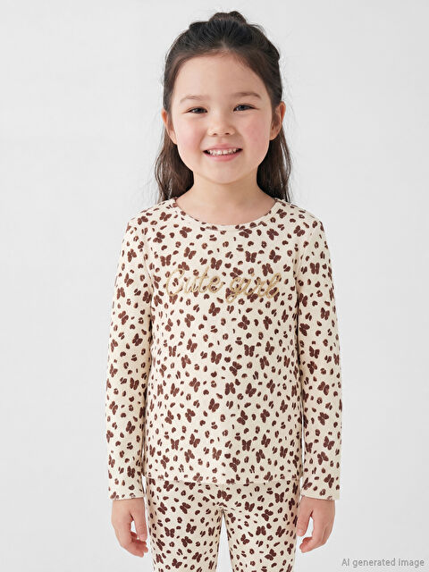 LCW Kids Bisiklet Yaka Baskılı Kız çocuk Fitilli Tişört - S6JT31Z1-LRA