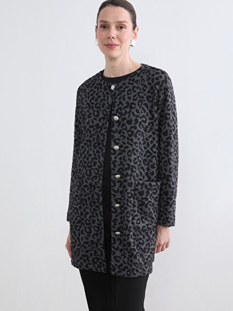 LCW Grace Bisiklet Yaka Leopar Desenli Kadın Hırka - S6JT38Z8-MHS