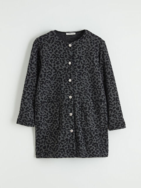LCW Grace Bisiklet Yaka Leopar Desenli Kadın Hırka - S6JT38Z8-MHS