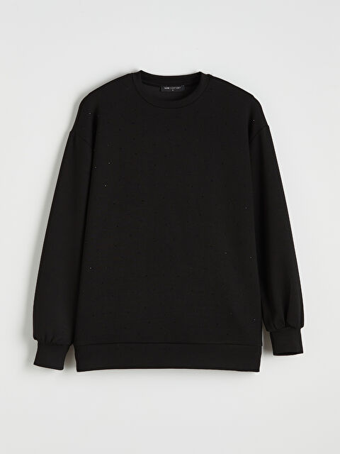 LCW Comfort Bisiklet Yaka Taşlı Soft Touch Kadın Sweatshirt - S6JT77Z8-CVL