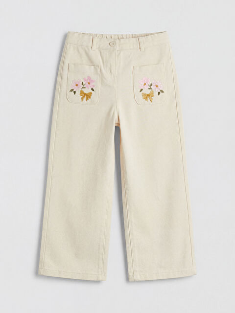 LCW Kids Wideleg Kız Çocuk Nakışlı Gabardin Pantolon - S6JU36Z1-S37