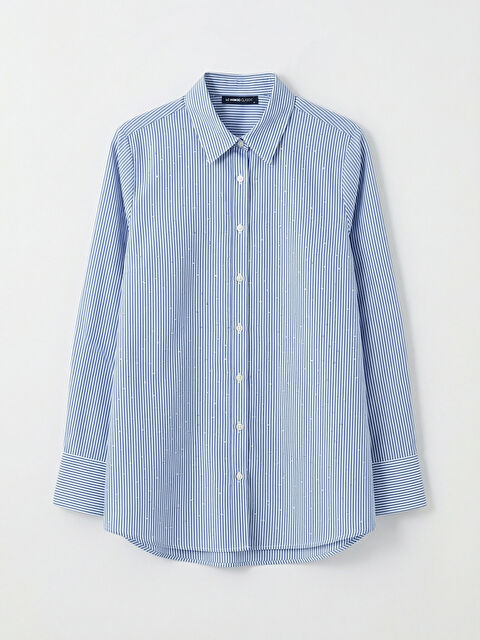 LCWAIKIKI Classic Çizgili Poplin Kadın Gömlek Tunik - S6JU53Z8-LEN