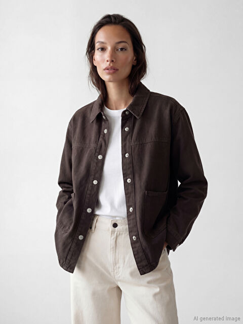 LCW EVERYDAY Gömlek Yaka Oversize Kadın Jean Ceket - S6JU55Z8-ZP7