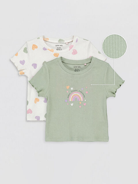LCW baby Bisiklet Yaka Baskılı Kız Bebek 2'li Tişört