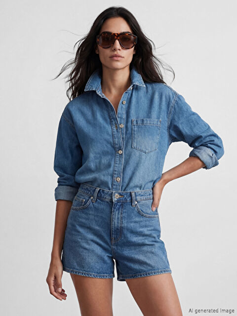 LCW Vision Oversize Kadın Jean Gömlek - S6JV68Z8-311