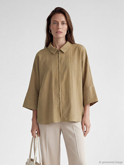 LCW Grace Gömlek Yaka Fermuarlı Kadın Tunik - S6JV90Z8-J2K