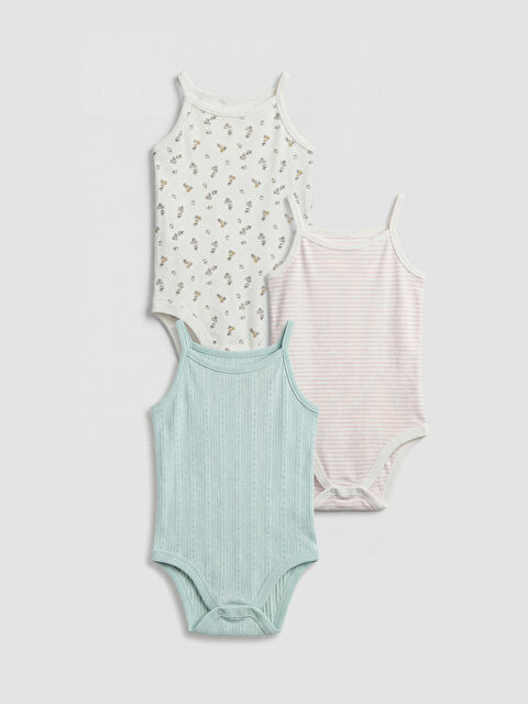 LCW baby Kare Yaka Desenli Kız Bebek Çıtçıtlı Body 3'lü - S6K013Z1-LRA