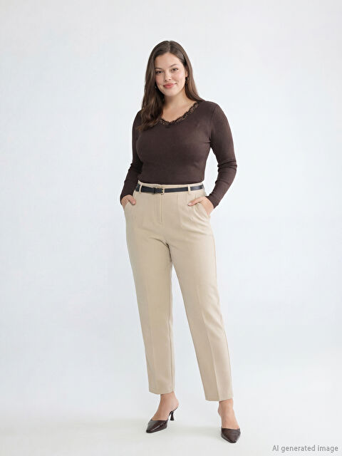 LCWAIKIKI Classic Белдікті әйелдерге арналған сигарет тәрізді маталы шалбар - S6K033Z8-ZT0