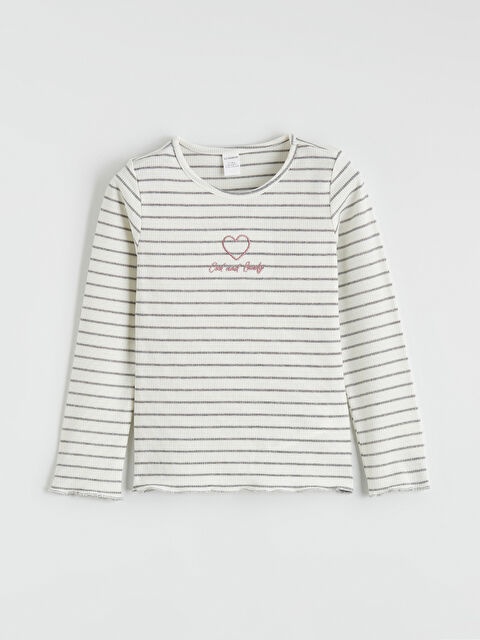 LCW Kids Bisiklet Yaka Simli Kız Çocuk Tişört