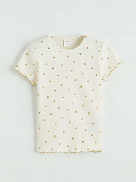 LCW Kids Kalp Desenli Kız Çocuk Fitilli Tişört - S6K070Z1-LRA