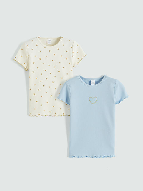 LCW Kids Baskılı Kız Çocuk Fitilli Tişört 'li - S6K071Z1-QYD