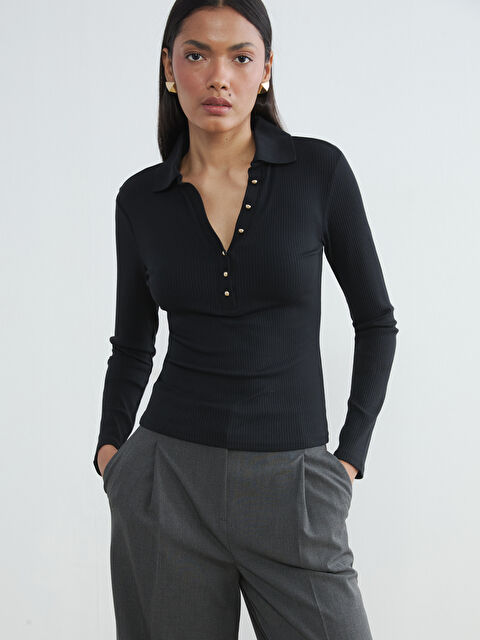 LCWAIKIKI Classic Polo Yaka Fitilli Kadın Body - S6K155Z8-CVL