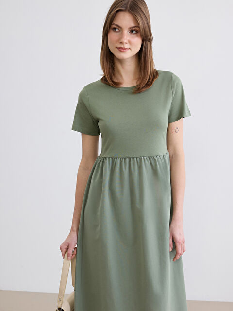 LCW Comfort Bisiklet Yaka Belden Oturtmalı Elbise - S6K231Z8-GN2