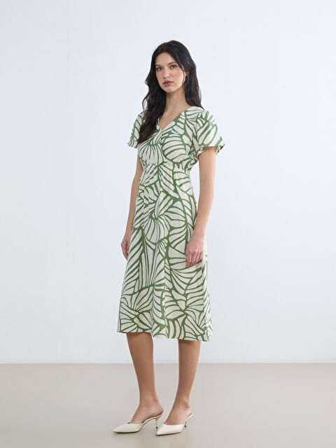 LCW Comfort Kruvaze Yaka Desenli Belden Oturtmalı Elbise - S6K238Z8-LRR