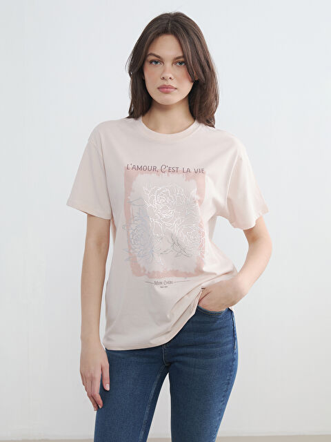 LCW Vision Bisiklet Yaka Baskılı Kadın Tişört