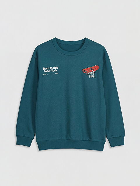 LCW Kids Bisiklet Yaka Baskılı Erkek Çocuk Sweatshirt