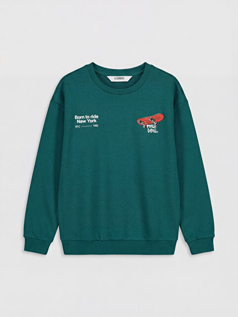 LCW Kids Bisiklet Yaka Baskılı Erkek Çocuk Sweatshirt
