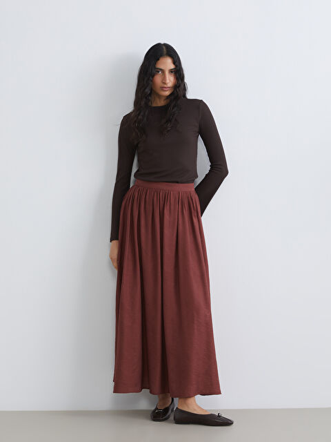 LCW Modest Beli Lastikli Desenli Kloş Etek - S6K372Z8-D3P