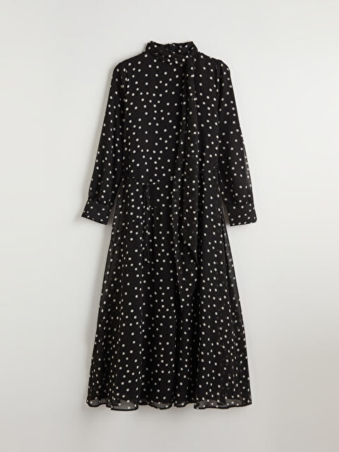 LCW Modest Dik Yaka Puantiyeli Kuşaklı A Kesim Elbise - S6K373Z8-LQJ